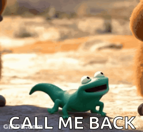 Green Lizard Says Call Me Back To Brown Teddy Bear GIF