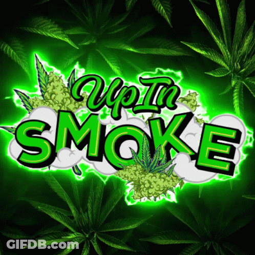 Green Logo Saying Up In Smoke On Black GIF