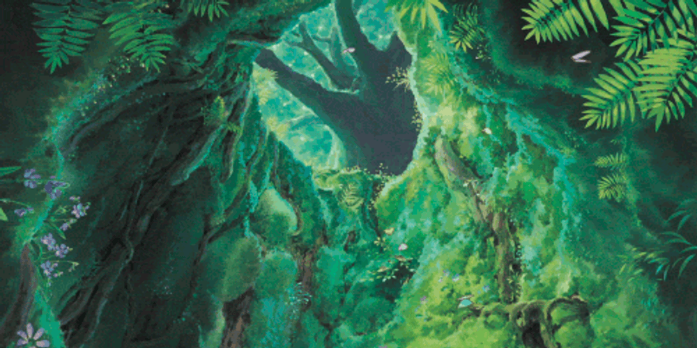 Green Magical Forest With Butterflies GIF