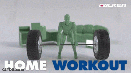 Green Mannequin Lifting Barbell Home Workout GIF