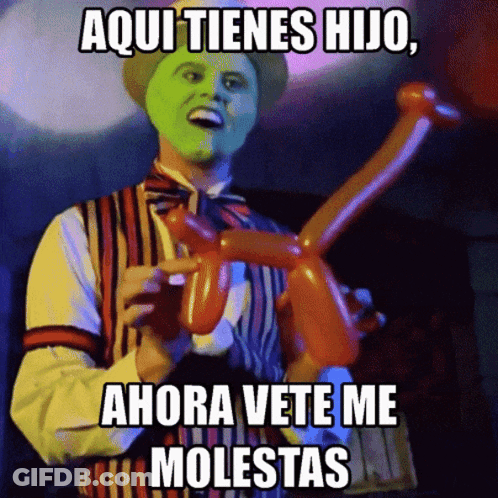 Green Mask Man Holding Balloons Saying Aqui Tienes Hijo GIF