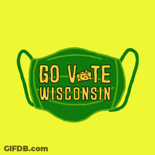 Green Mask Saying Go Vote Wisconsin On Yellow Background GIF