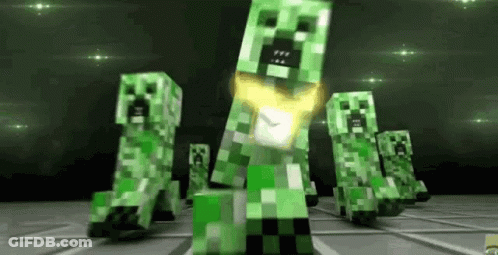 Green Minecraft Creepers Standing In Dark Room GIF