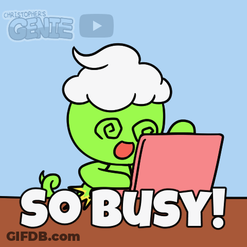 Green Monster At Pink Laptop Saying So Busy GIF