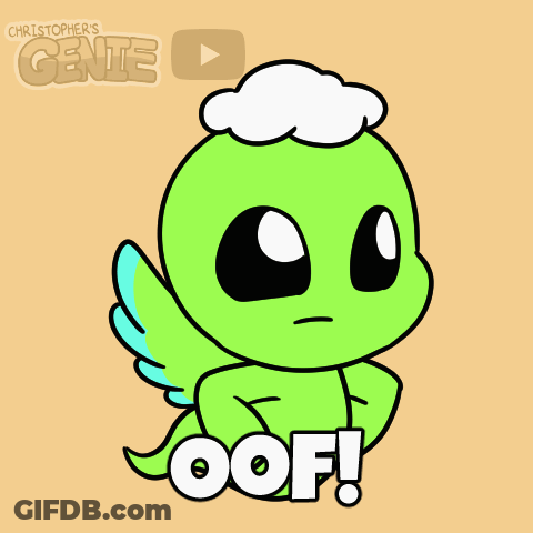 Green Monster Cartoon Says Oof In White GIF