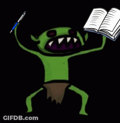 Green Monster Holding Pen And Book GIF