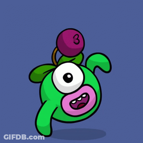 Green Monster With Berry And Number 3 GIF