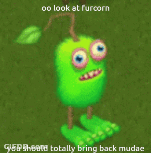 Green Monster With Leaf And Oo Look GIF