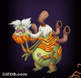 Green Monster With Pumpkin In Mouth GIF