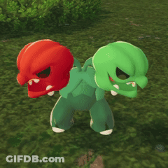 Green Monster With Red Head In Grassy Field GIF