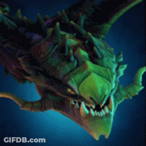 Green Monster With Sharp Teeth Swimming GIF