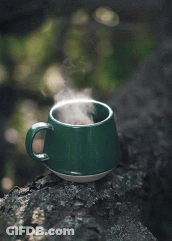 Green Mug With Steam On A Rock GIF