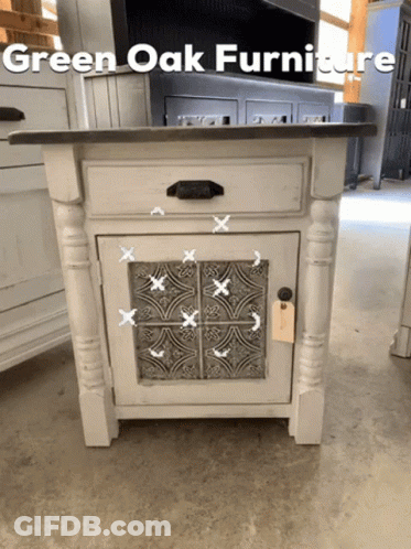 Green Oak Furniture Advertisement With White Table GIF
