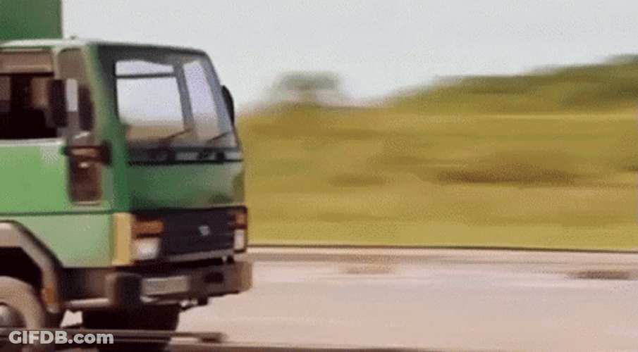 Green Open Truck Crash On Pole GIF