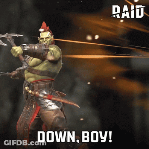 Green Orc Holding Sword And Axe Raid Advertisement GIF