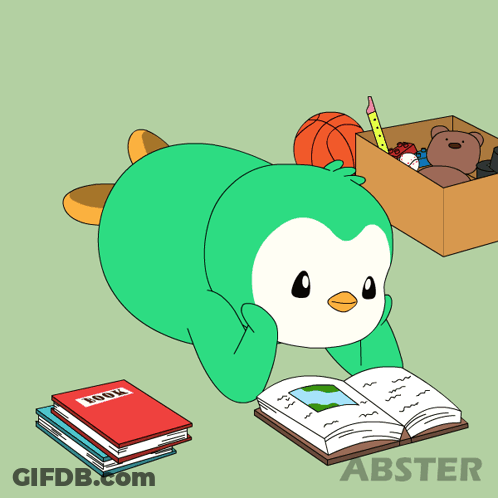 Green Penguin Reading Book GIF