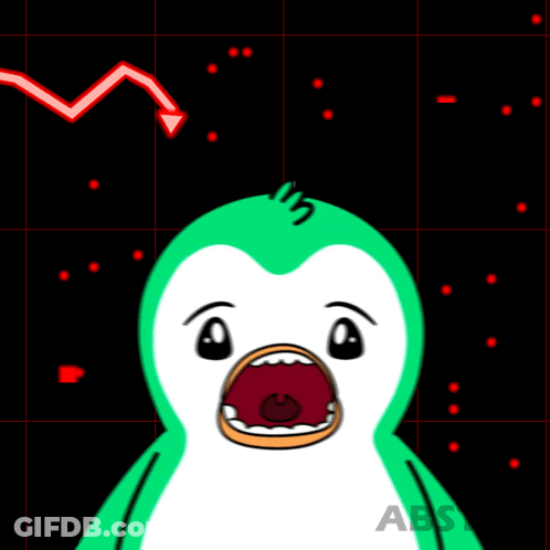 Green Penguin With Red Arrow Pointing Down GIF
