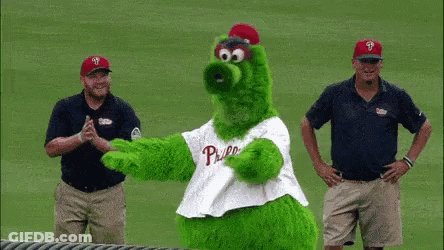 Green Phillies Mascot On Field GIF