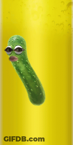 Green Pickle With Big Eyes And Pink Mouth GIF