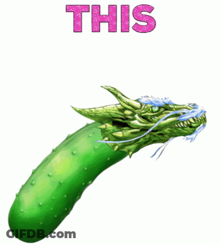 Green Pickle With Dragon Head Saying This GIF