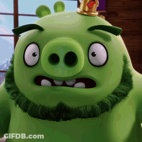 Green Pig With Beard And Crown GIF