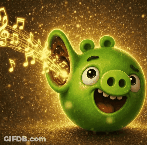 Green Pig With Music Notes From Ears GIF