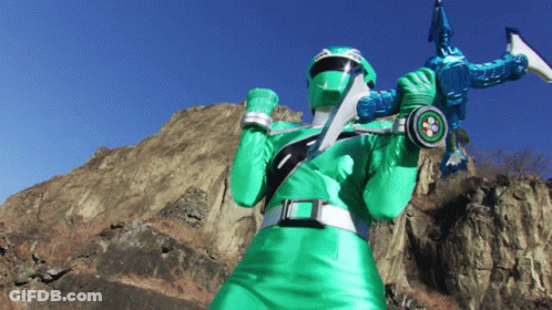 Green Power Ranger Holding Sword And Shield GIF