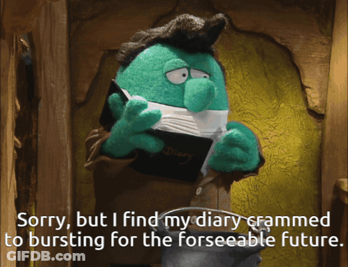 Green Puppet Sorry Diary Cramped GIF