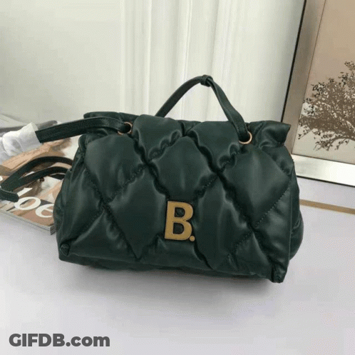 Green Quilted Purse With Gold Letter B GIF