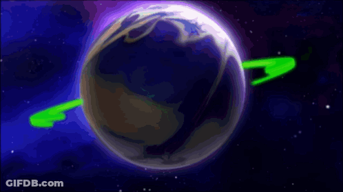 Green Ring Around Planet On Purple Background GIF