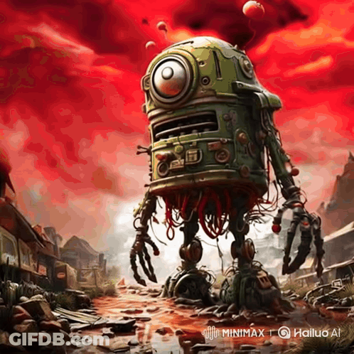 Green Robot With Red Sky Titled Minimax GIF