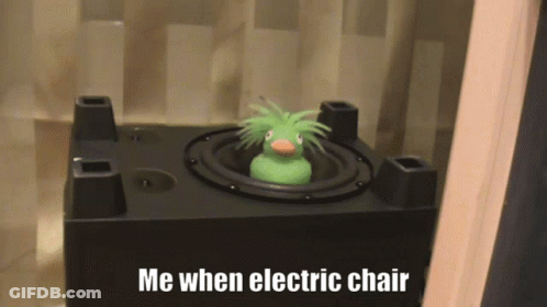 Green Rubber Duck In Speaker Saying Me When Electric Chair GIF
