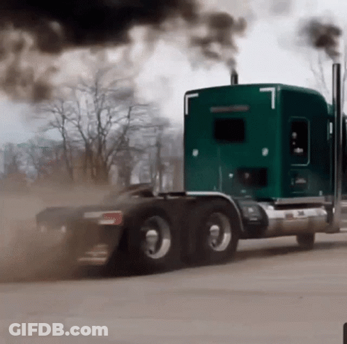 Green Semi Truck With Smoke GIF