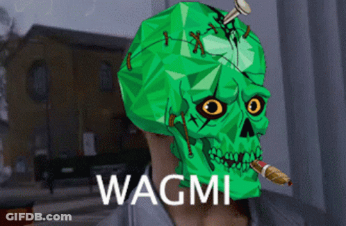 Green Skull With Cigarette And Wagmi GIF