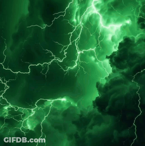 Green Sky Lightning Strike Dark Clouds GIF