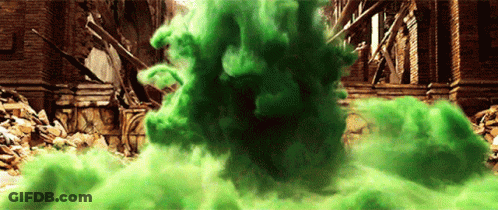 Green Smoke Coming Out Of A Building With A Brick Wall Behind It GIF