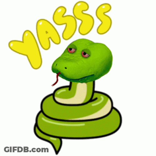 Green Snake With Red Eyes Saying Yassss GIF