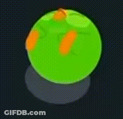 Green Sphere With Orange Spots On Black Background GIF