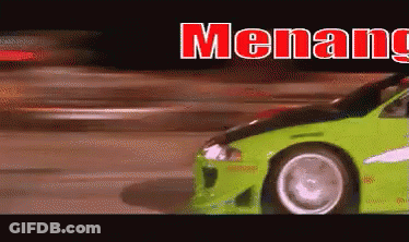 Green Sports Car Driving With Menang In Red Letters GIF