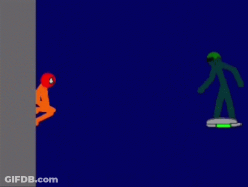 Green Stick Figure Falling Off Wall GIF