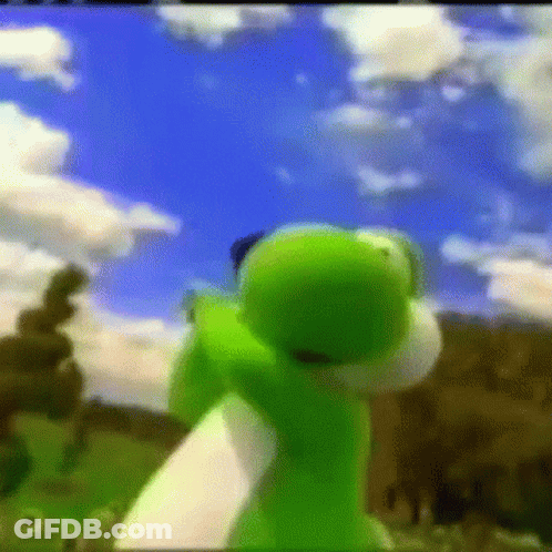 Green Stuffed Animal In Blue Sky GIF