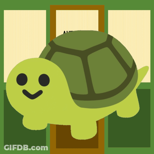 Green Turtle Smiling In Front Of Door GIF
