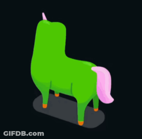 Green Unicorn With Pink Tail And Rainbow GIF