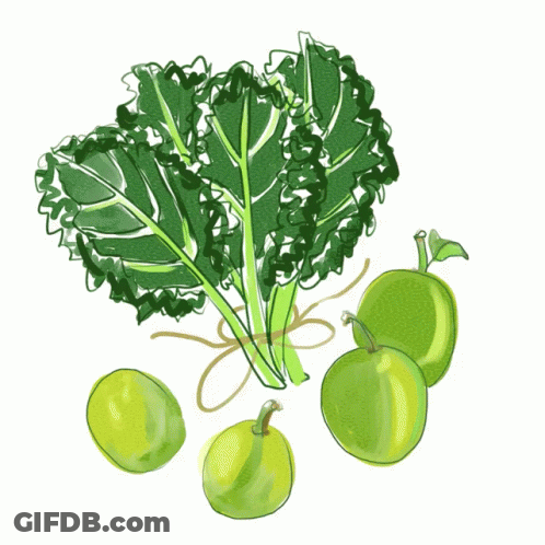 Green Vegetables Kale And Apples Next To Cutting Board GIF