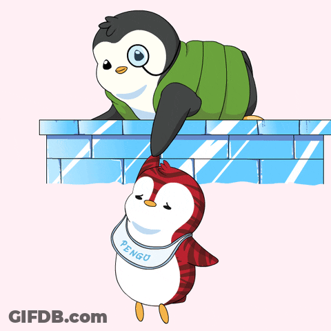 Green Vest Penguin Next To White Bib Penguin Saying Pengu GIF