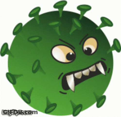 Green Virus With Fangs And Smiley Face GIF