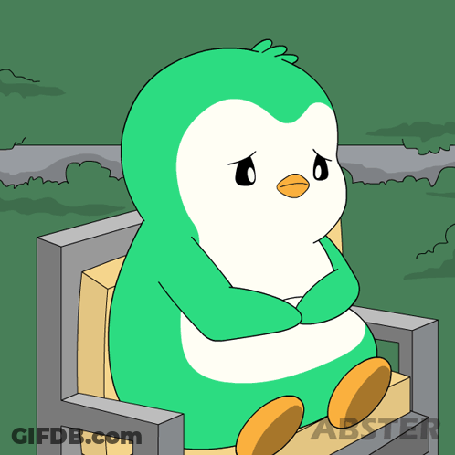 Green White Penguin Arms Crossed On Bench Abster GIF
