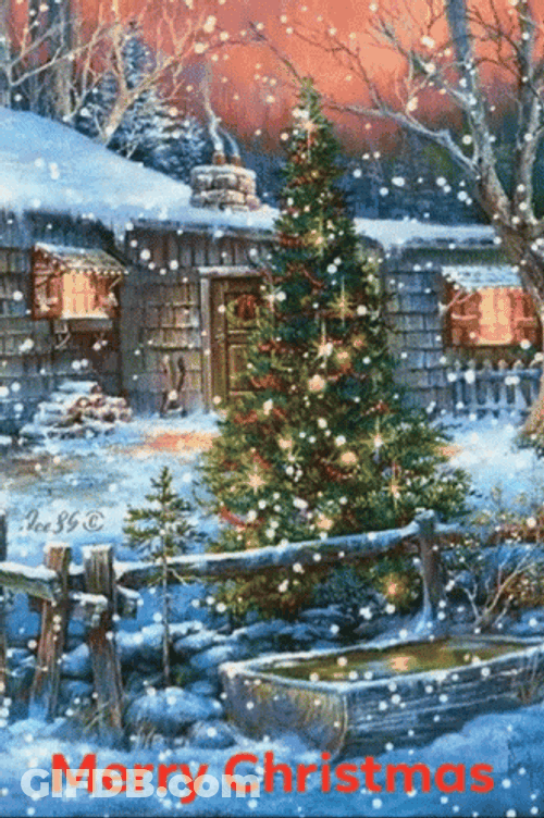 Green Winter Christmas Tree Displaying GIF