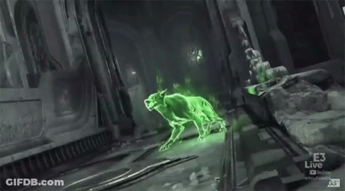 Green Wolf Glowing In Dark Room With E3 Live GIF