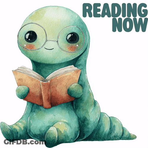 Green Worm Wearing Glasses Reading Book GIF